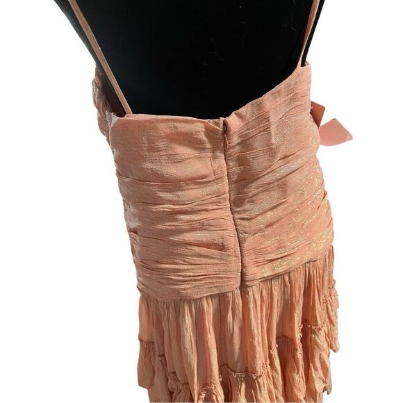 Anthropologie BHLDN Jessa Pink Metallic Asymmetrical Ruffled Drop-Waist Gown 8 - Picture 10 of 14